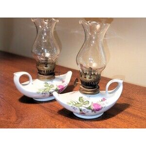 VTG Porcelain Oil Finger Lamp, Japan Miniature "Genie" Style lanterns MCM 1960s